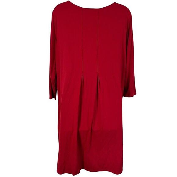 J Jill Wearever Womens Red Pleated Stretch Knit 3/4 Sleeve Above Length Dress M - Picture 3 of 16